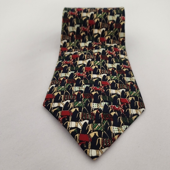 Vintage Equestrian Print 100% Silk Neck Tie - Picture 2 of 5